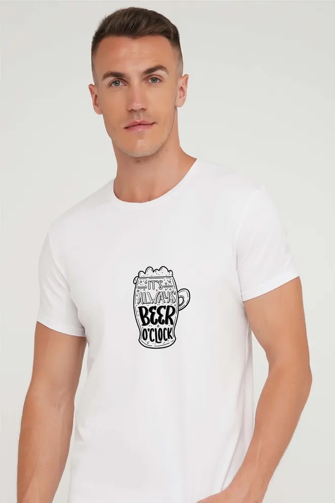 Футболка з принтом "Beer" T-SHIRT MEN UNIQUE PRINT 4601/010 white M00045, білий
