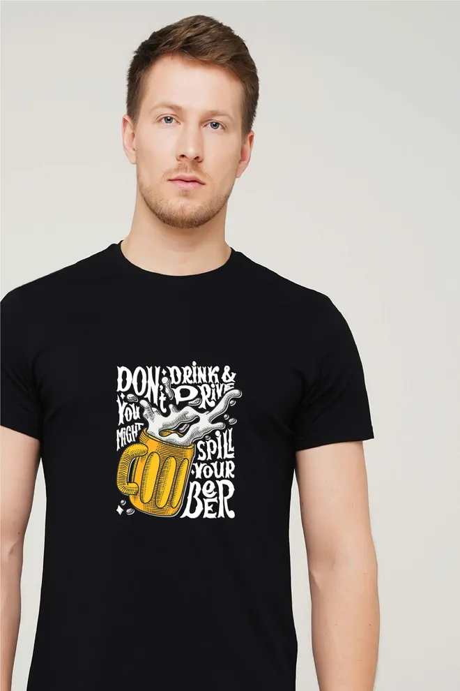 Футболка з принтом "Beer" T-SHIRT MEN UNIQUE PRINT 4601/010 black M00049, чорний