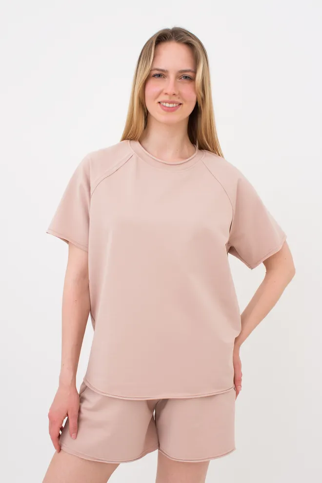 Женская футболка оверсайз из двухнитки STREET STYLE 4813/180 Giulia beige (бежевый)