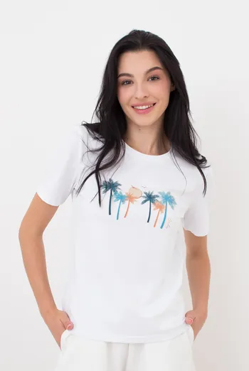 Женская футболка с принтом T-shirt print 4802/60 Giulia (white/palm), белый Женская футболка с принтом T-shirt print 4802/60 Giulia (white/palm), белый