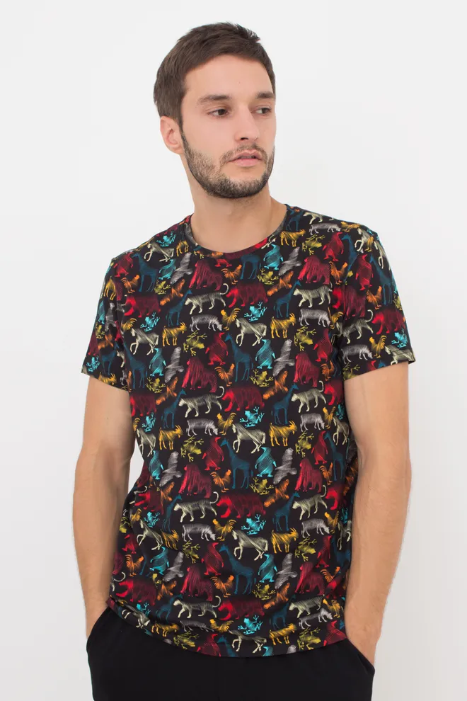 Футболка мужская Adam 49/409/010 Giulia (black/animal), чёрный