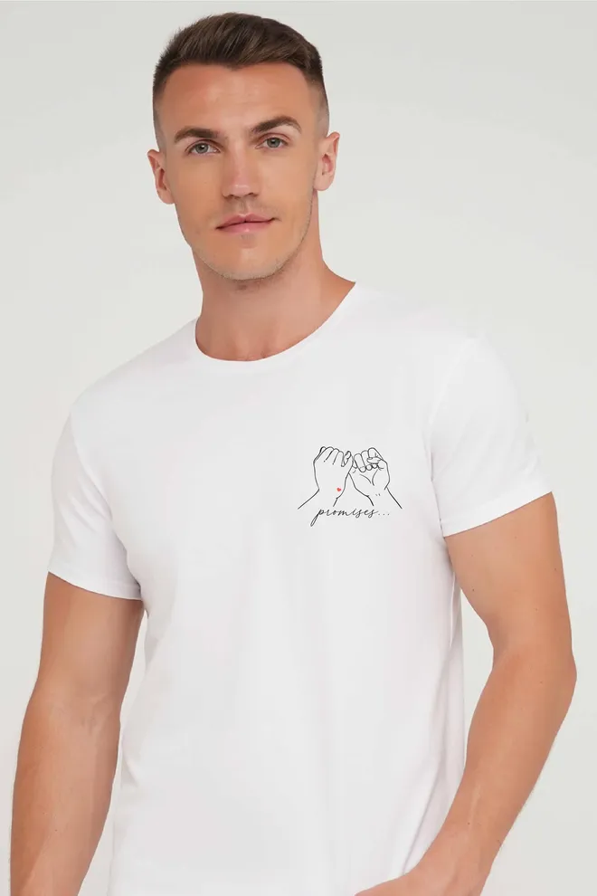 Футболка з написом "Promises" T-SHIRT MEN UNIQUE PRINT 4601/010, white M00024 (білий)