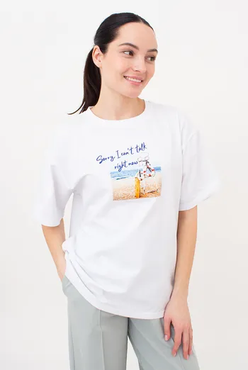 Хлопковая футболка оверсайз с принтом T-SHIRT BASIC print 4806/010 Giulia (white/beach), белый