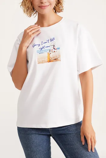 Хлопковая футболка с принтом T-SHIRT BASIC PRINT NECK 4819/010 Giulia (white/beach), белый Хлопковая футболка с принтом T-SHIRT BASIC PRINT NECK 4819/010 Giulia (white/beach), белый