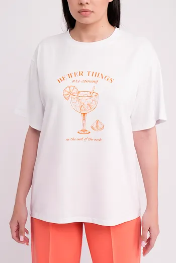 Хлопковая футболка с принтом T-SHIRT BASIC PRINT NECK 4819/010 Giulia (white/letter print), белый