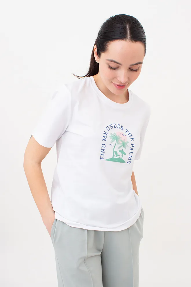 Футболка женская с пальмами T-SHIRT PRINT 4802/60 Giulia (white/palm print), белый