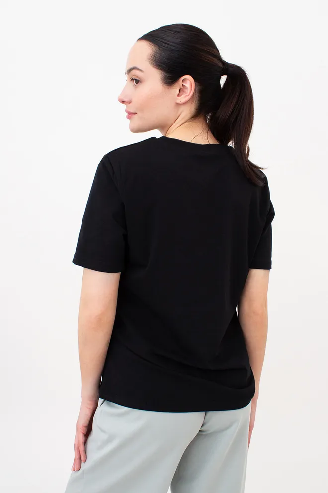 Футболка женская с розами T-SHIRT PRINT 4802/60 Giulia (black/flowers), черный