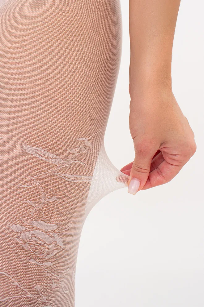 Kолготки в мелкую сетку с розами MESH FLORAL 40 (5) Giulia (crema), белый