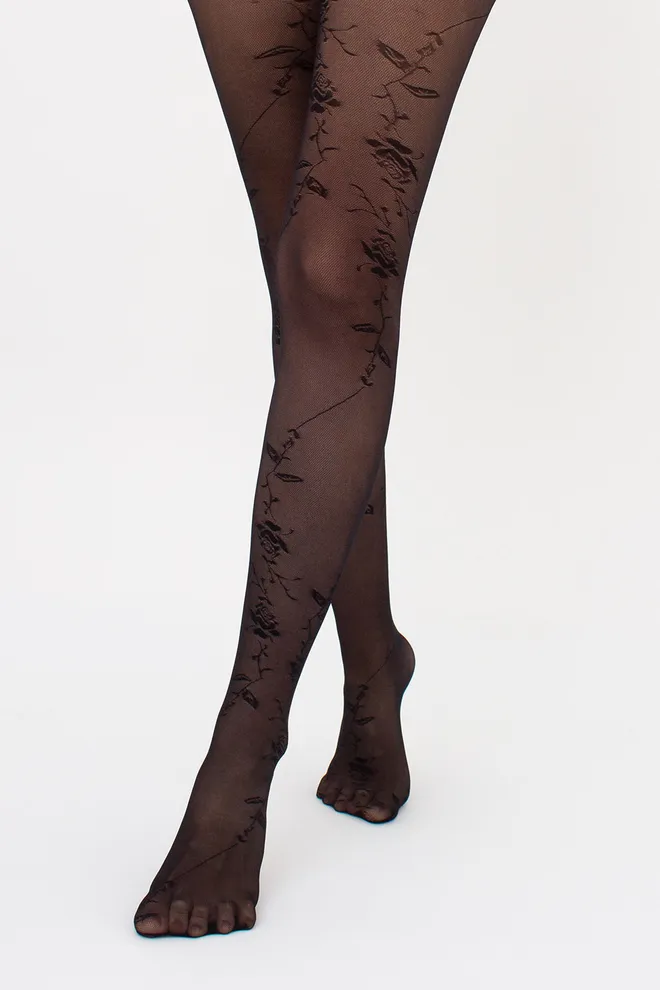 Kолготки в мелкую сетку с розами MESH FLORAL 40 (5) Giulia (nero), черный