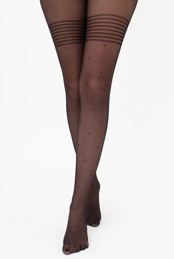 Колготки в горошек с имитацией чулок DOTS UP 40 (1) Giulia (nero), черный