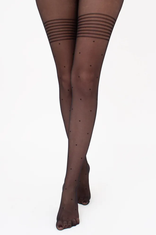 Колготки в горошек с имитацией чулок DOTS UP 40 (1) Giulia (nero), черный