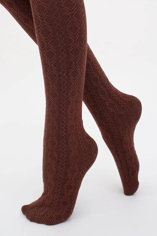 Теплые фактурные колготки с геометрическим рисунком BRAID 150 (1) Giulia (mink), коричневый