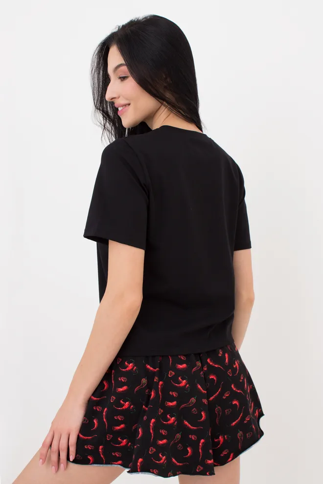 Женский комплект футболка и шорты BUNTARKA PRINT 6125/010 Giulia (black/black/peppers), черный