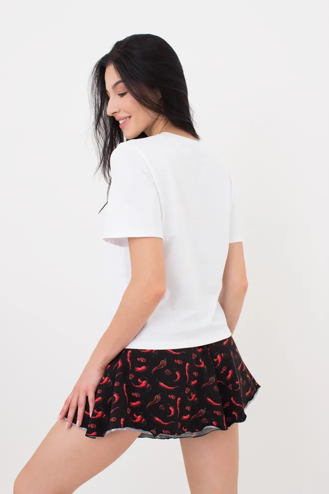 Жіночий комплект футболка та шорти BUNTARKA PRINT 6125/010 Giulia (white/black/peppers), білий/чорний