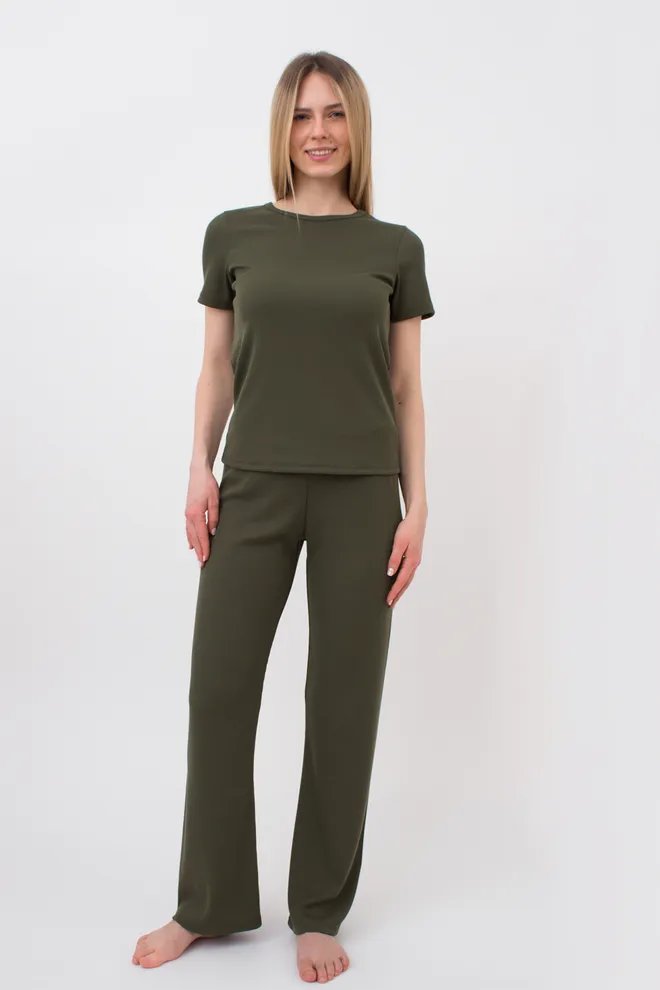 Штаны женские в рубчик RIB 4307/010 Giulia (khakі), зеленый