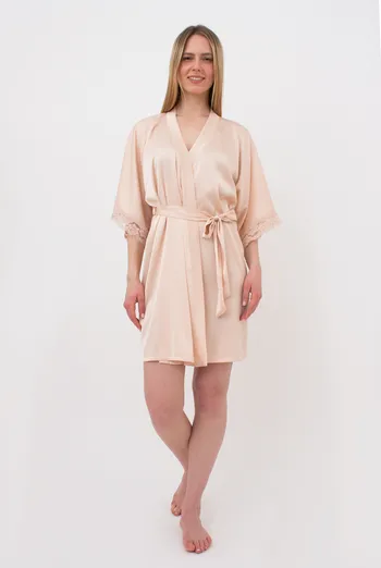 Шелковый халат женский на запа́х HELENA 7212/051 Giulia (naturale), бежевый Шелковый халат женский на запа́х HELENA 7212/051 Giulia (naturale), бежевый