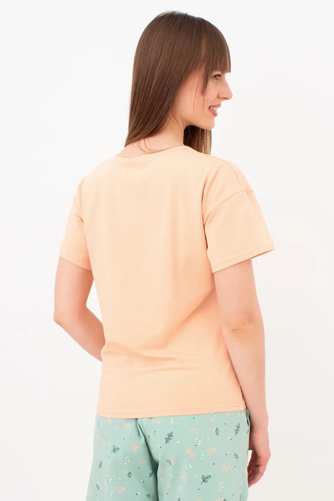 Хлопковая пижама футболка и шорты SERENE GREENS 6128/010 Giulia (muted mint/peach), зеленый/оранжевый
