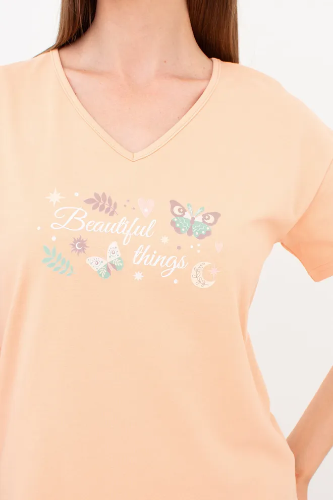 Хлопковая пижама футболка и шорты SERENE GREENS 6128/010 Giulia (muted mint/peach), зеленый/оранжевый