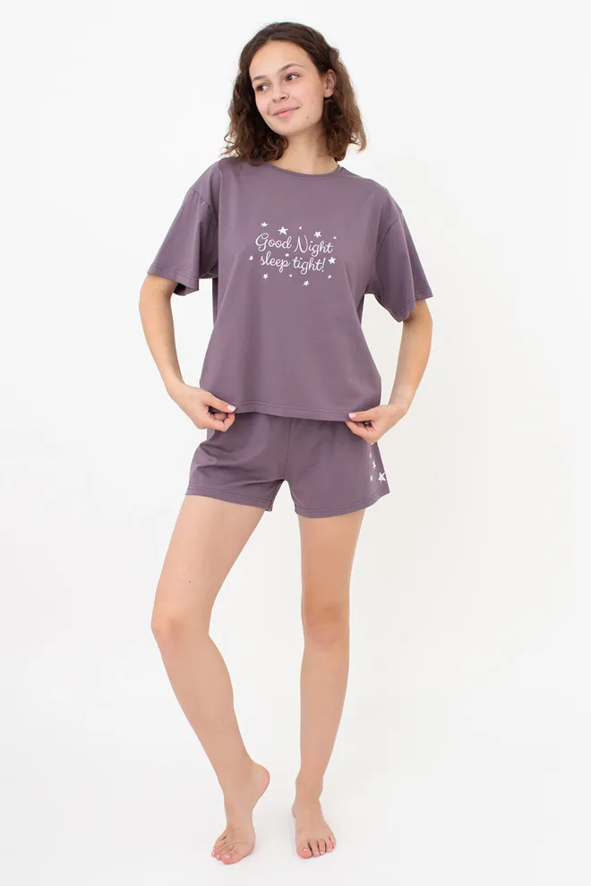 Хлопковая пижама с шортами LUNAR REVERIE 6129/010 Giulia (muted mauve/print), фиолетовый