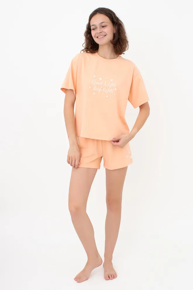 Хлопковая пижама с шортами LUNAR REVERIE 6129/010 Giulia (peach/print), оранжевый