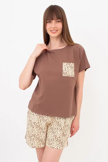 Хлопковая пижама с шортами в сердечках WHISPER HEARTS 6127/010 Giulia (pale yellow/brown hearts/mokko), желтый/коричневый