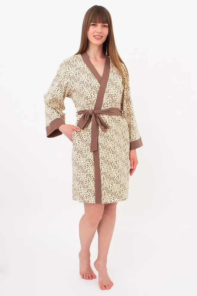 Хлопковый халат в сердечках WHISPER HEARTS 7234/010 Giulia (pale yellow/brown hearts), желтый