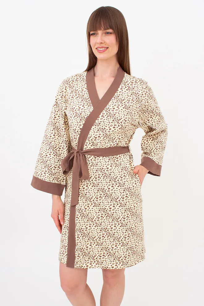 Хлопковый халат в сердечках WHISPER HEARTS 7234/010 Giulia (pale yellow/brown hearts), желтый