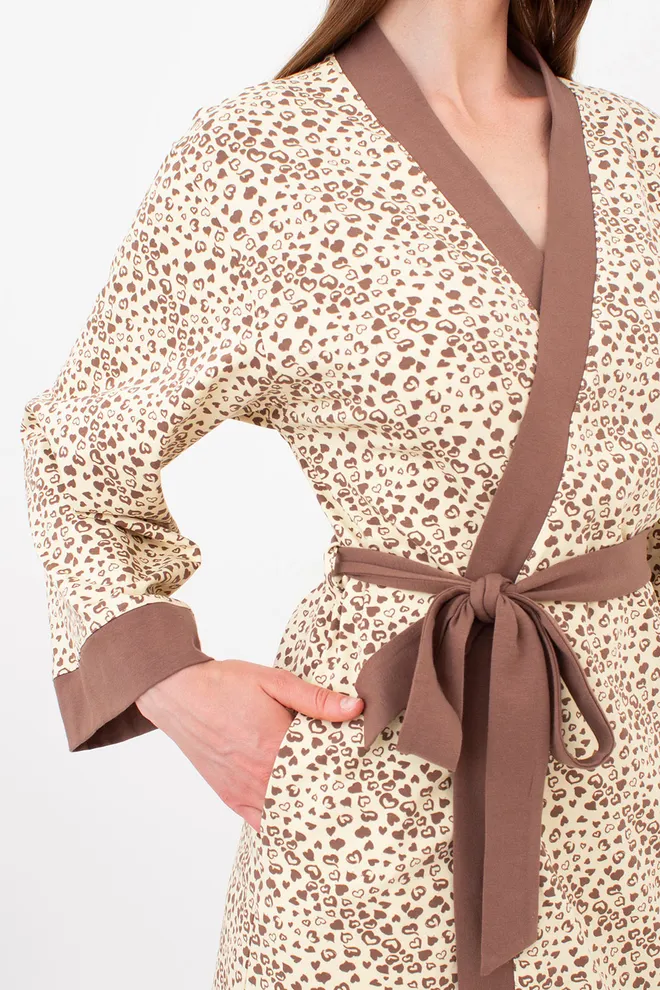 Хлопковый халат в сердечках WHISPER HEARTS 7234/010 Giulia (pale yellow/brown hearts), желтый