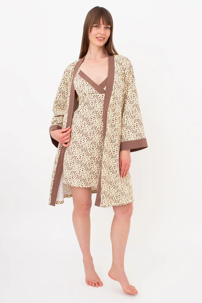 Хлопковый халат в сердечках WHISPER HEARTS 7234/010 Giulia (pale yellow/brown hearts), желтый