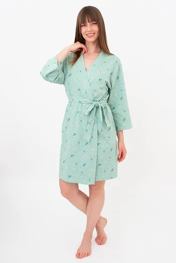Хлопковый халат с поясом SERENE GREENS 7235/010 Giulia (muted mint), зеленый