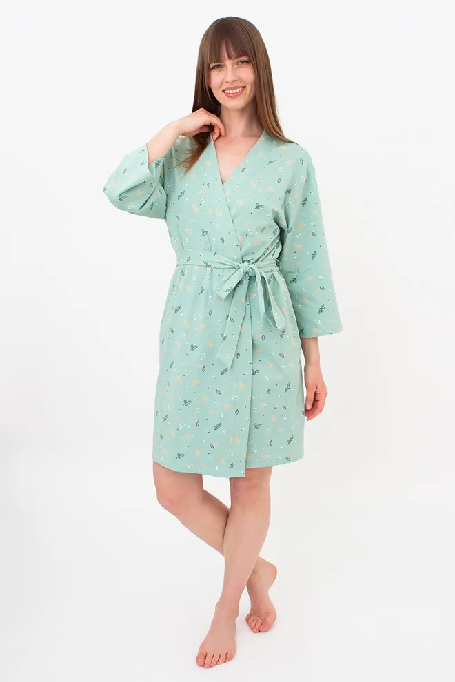 Хлопковый халат с поясом SERENE GREENS 7235/010 Giulia (muted mint), зеленый