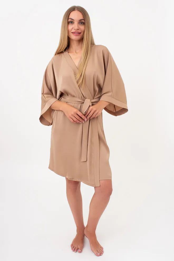 Халат из жатого шелка CREME FOLD 7205/050 Giulia (creamy beige), бежевый