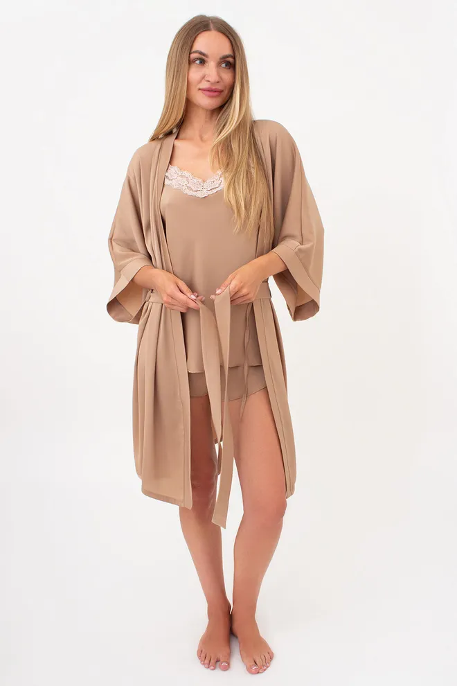 Халат из жатого шелка CREME FOLD 7205/050 Giulia (creamy beige), бежевый