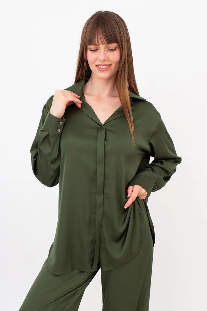 Комплект из шелка (блуза и брюки) HELENA 5901/050 Giulia (forest green), зеленый