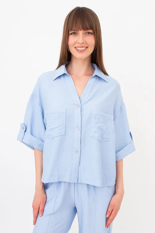 Комплект из жатого льна (рубашка и брюки) VOYAGE 5401/220 Giulia (light blue), голубой
