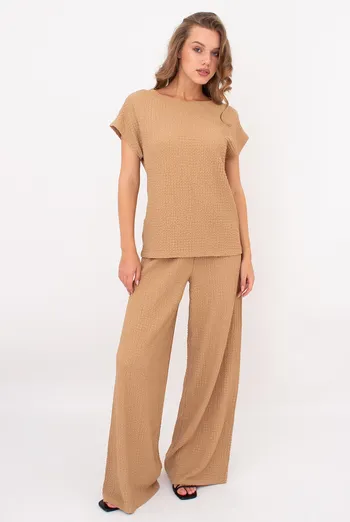 Комплект из жатой ткани (футболка и штаны) WHISPERED FOLDS 5123/260 Giulia (dark beige), бежевый