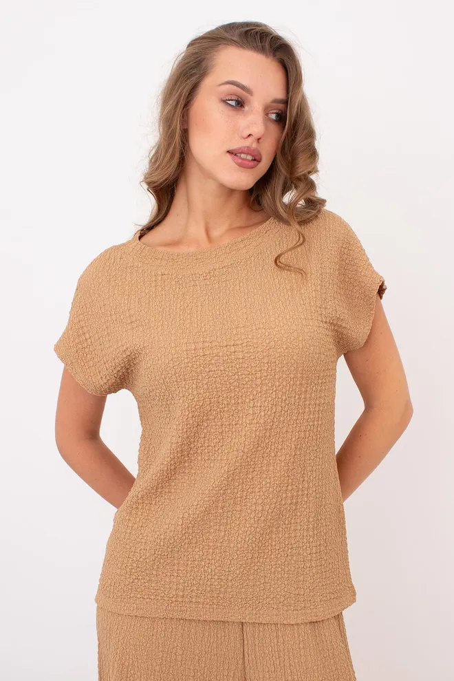 Комплект из жатой ткани (футболка и штаны) WHISPERED FOLDS 5123/260 Giulia (dark beige), бежевый