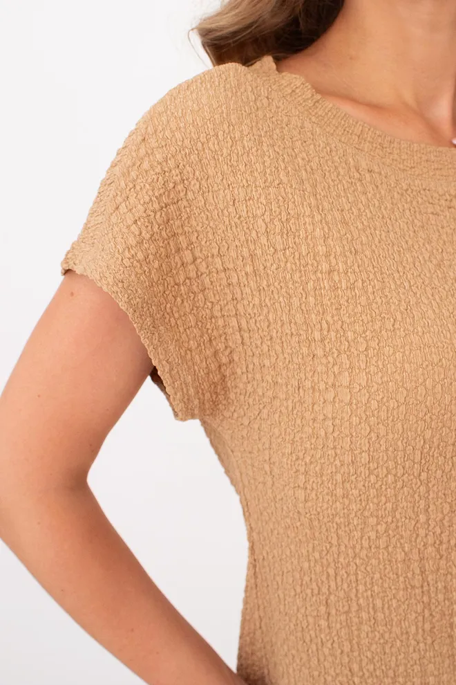 Комплект из жатой ткани (футболка и штаны) WHISPERED FOLDS 5123/260 Giulia (dark beige), бежевый