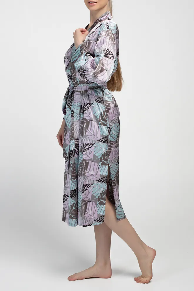 Халат на запах с принтом LEAFSONG 7338/050 Giulia (mokko print), коричневый