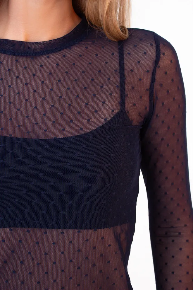 Лонгслив из сетки в горошек AIR MESH 7001/070 Giulia (midnight blue), синий