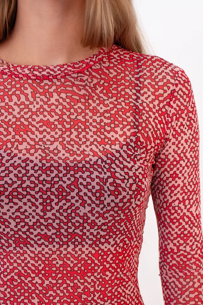 Лонгслив из сетки в пиксельный принт PIXEL MESH 7001/070 Giulia (carnation pink), розовый