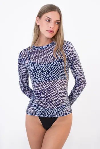 Лонгслив из сетки в пиксельный принт PIXEL MESH 7001/070 Giulia (moonlight blue), голубой