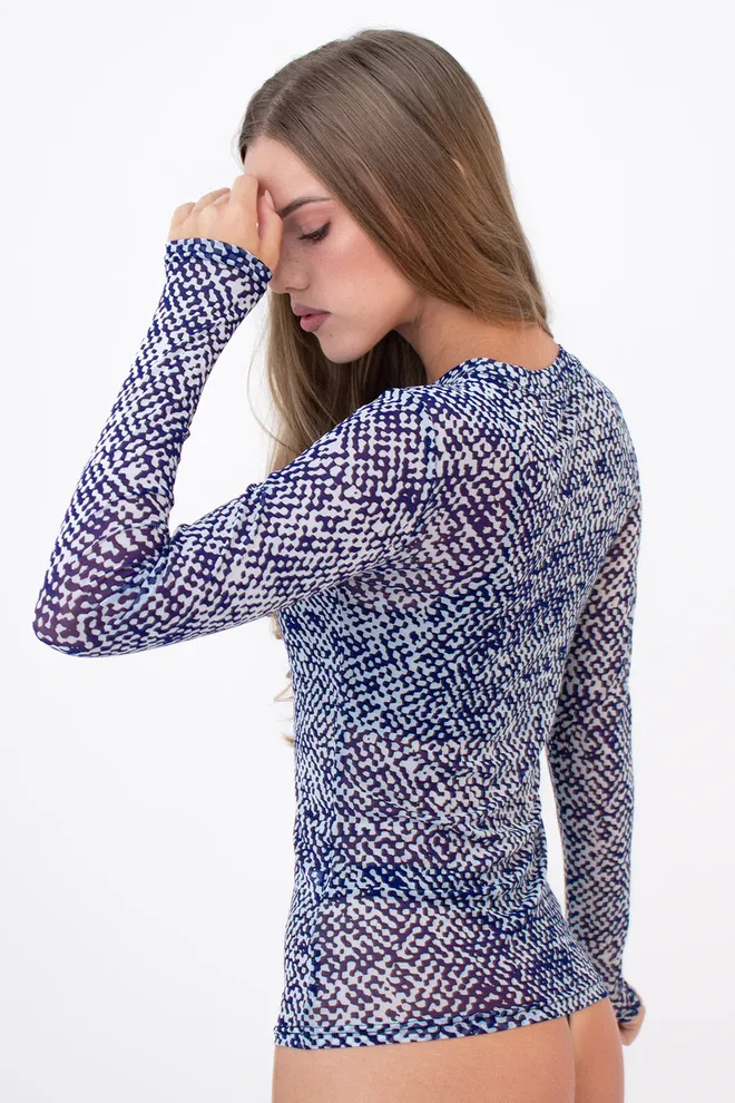 Лонгслив из сетки в пиксельный принт PIXEL MESH 7001/070 Giulia (moonlight blue), голубой