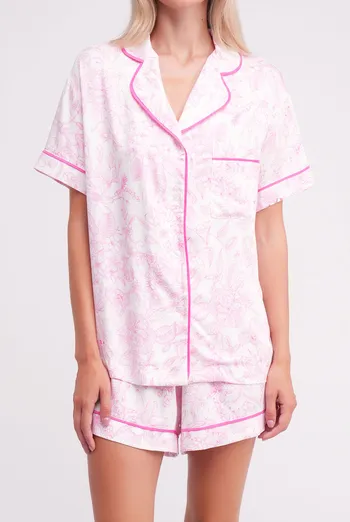 Пижама с цветочным рисунком FLOSSED IN FLOWERS 6405/040 Giulia (white/pink floral print/magenta), белый/розовый