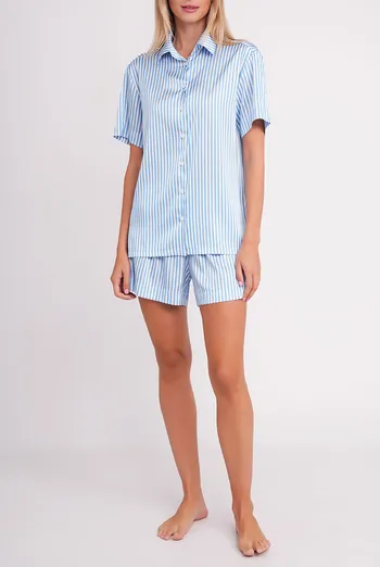 Шелковая пижама в полоску NAP QUEEN 6604/050 Giulia (white/dull blue), белый/голубой