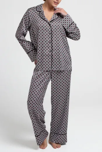 Шелковая пижама NOIRE 5507/050 Giulia (white/crushed berry rhomb), белый/бордовый Шелковая пижама NOIRE 5507/050 Giulia (white/crushed berry rhomb), белый/бордовый