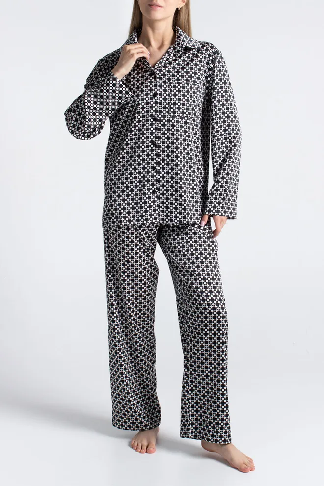 Піжама із шовку NOIRE 5903/050 Giulia (white/twilight teal rhomb), білий/чорний