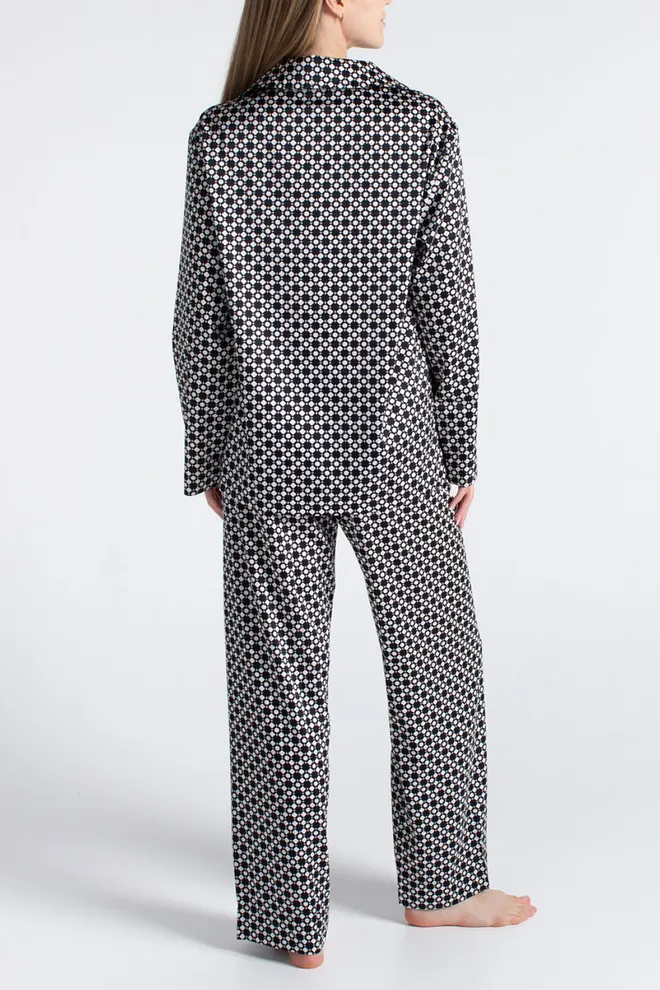 Піжама із шовку NOIRE 5903/050 Giulia (white/twilight teal rhomb), білий/чорний