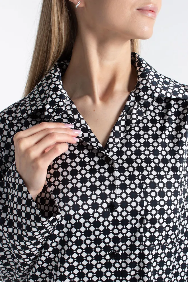 Піжама із шовку NOIRE 5903/050 Giulia (white/twilight teal rhomb), білий/чорний