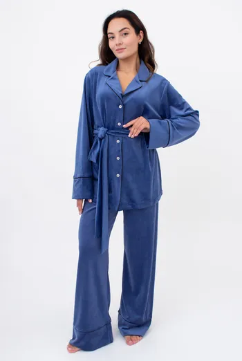 Комплект штаны и кофта на пуговицах с поясом SOFT WINTER 5509/080 Giulia (denim), синий